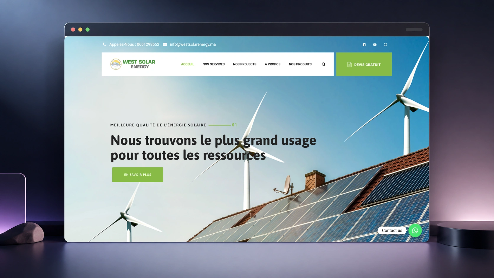 West Solar Energy website presented in a desktop browser mockup.